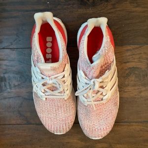 Red and white ultra boosts